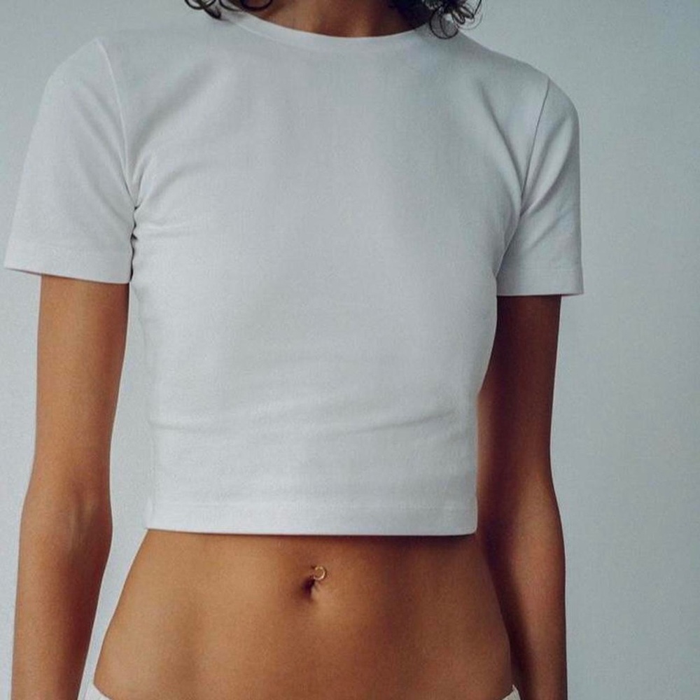 ZARA White Women's Crop Top Cotton Baby Tee Short Sleeve T-shirt